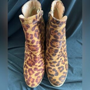 Leopard Print Ankle Boots - Faux Fur Spot Pattern